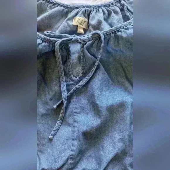 K.I.T Tie Front 100% Cotton Chambray Top Indigo Roll Tab Long Sleeves XL - Picture 9 of 9